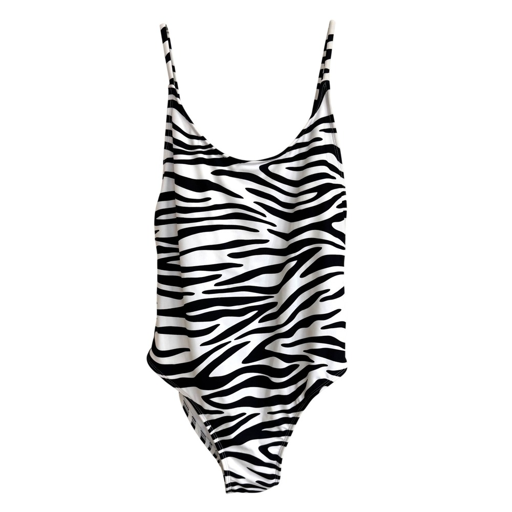 Xhilaration Zebra Print One Piece Swimsuit Black White XL Adjustable Straps NWT